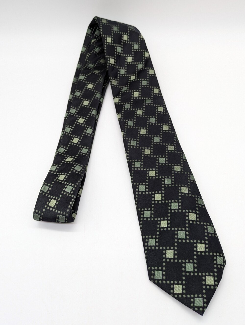 BCBG Attitude Black Green Checkered Silk Tie